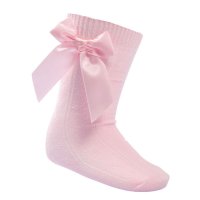 S151-P: Pink Knee Length Socks w/Bow (2-9 Years)